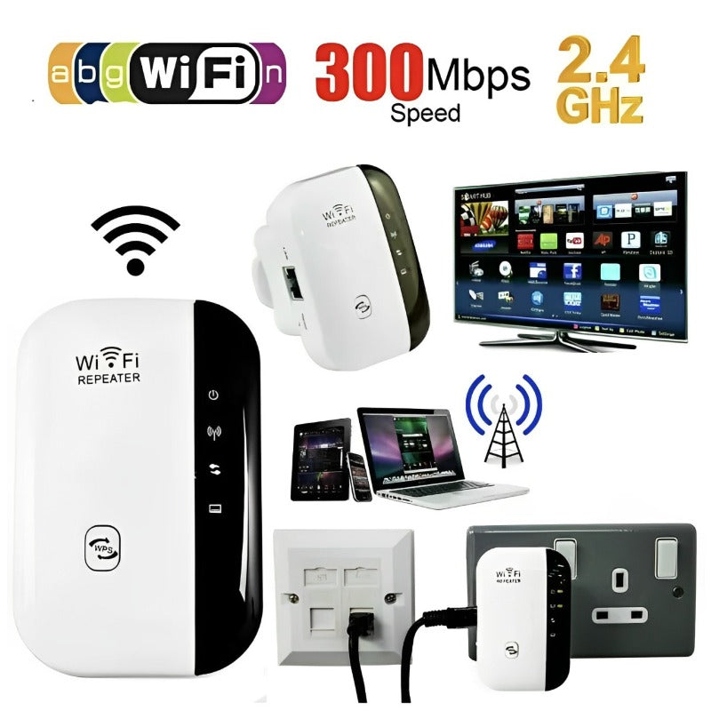 WiFi Extender Signal Booster up to 2640sq.ft , Wireless Internet Repeater, Remote Amplifier with Ethernet Port, 1-Tap Setup,