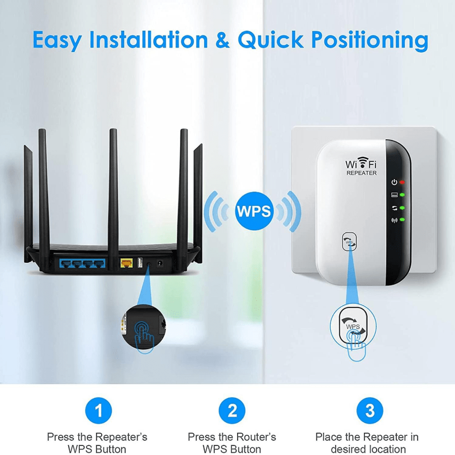 WiFi Extender Signal Booster up to 2640sq.ft , Wireless Internet Repeater, Remote Amplifier with Ethernet Port, 1-Tap Setup,