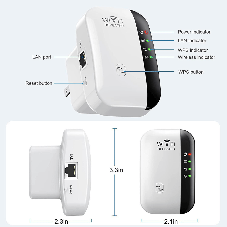 WiFi Extender Signal Booster up to 2640sq.ft , Wireless Internet Repeater, Remote Amplifier with Ethernet Port, 1-Tap Setup,