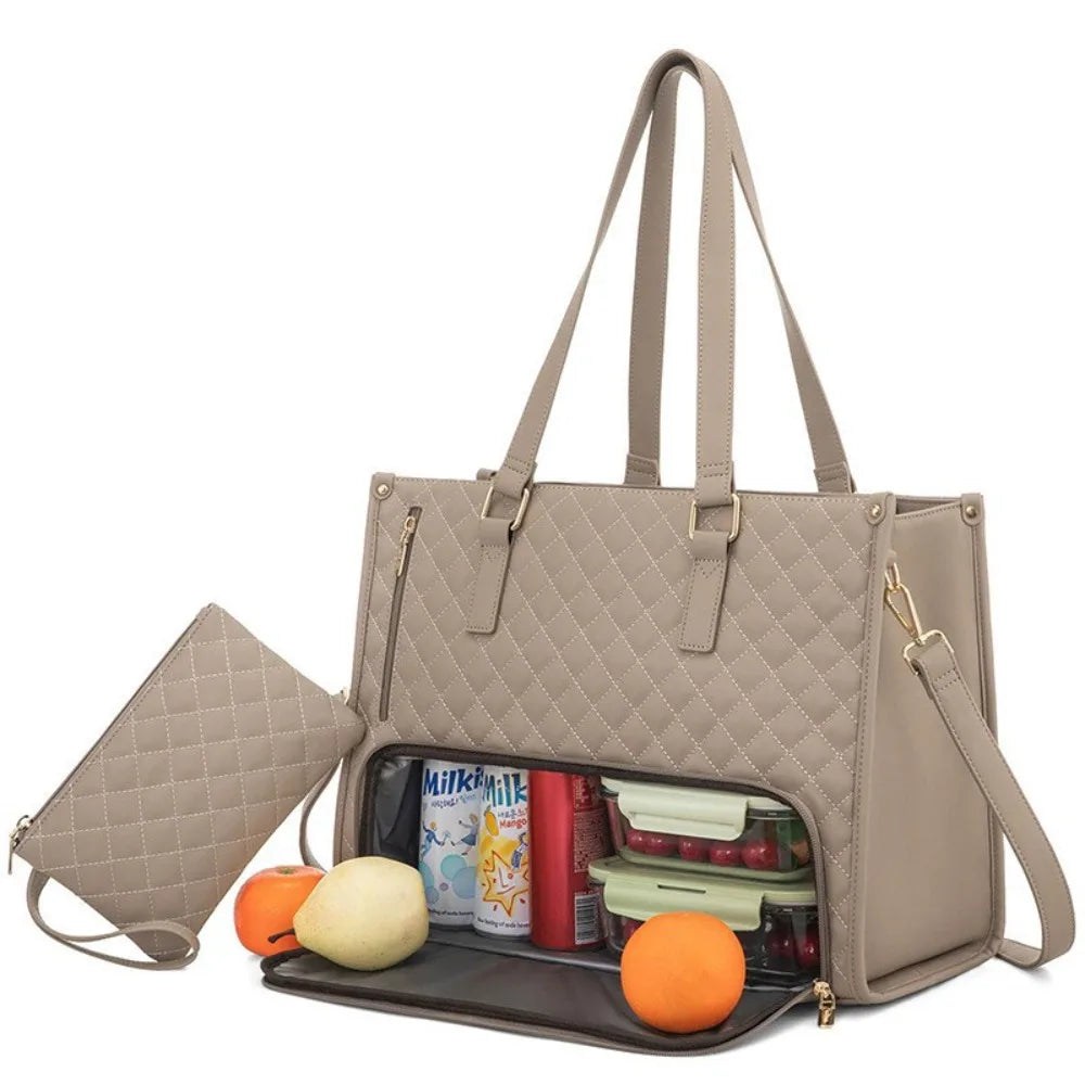 2 in 1 Lunch Tote Bag for Women Insulated Lunch Compartment 15.6 Inch Laptop Bag Large Capacity with Purse Computer Handbag