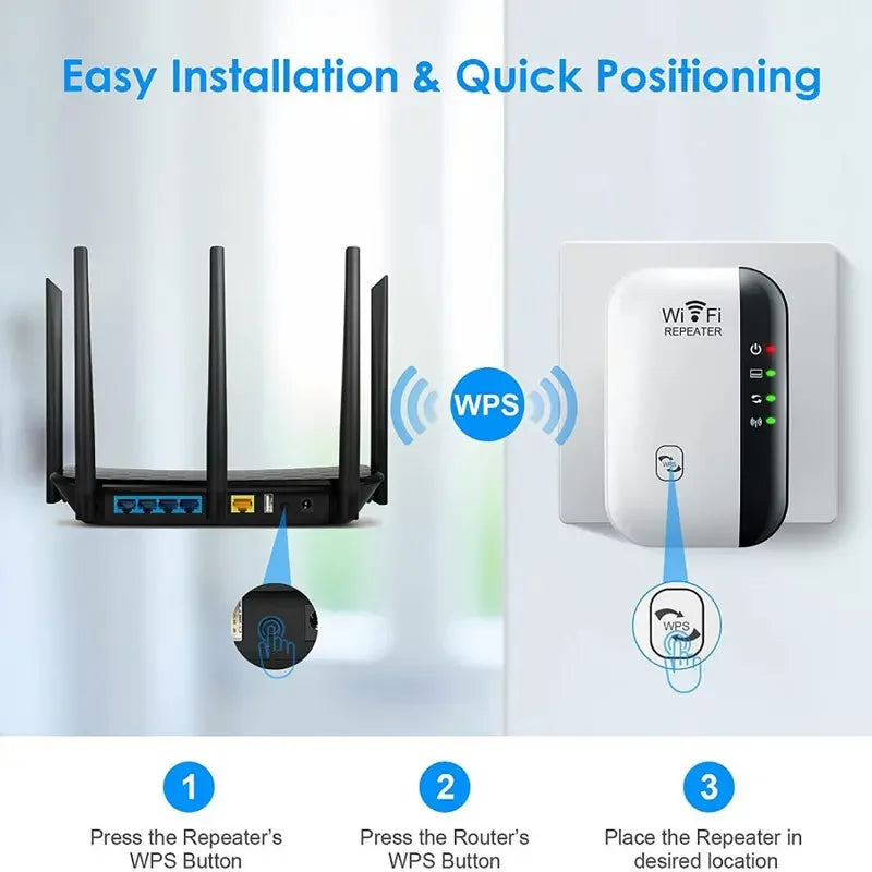 WiFi Extender Signal Booster up to 2640sq.ft , Wireless Internet Repeater, Remote Amplifier with Ethernet Port, 1-Tap Setup,