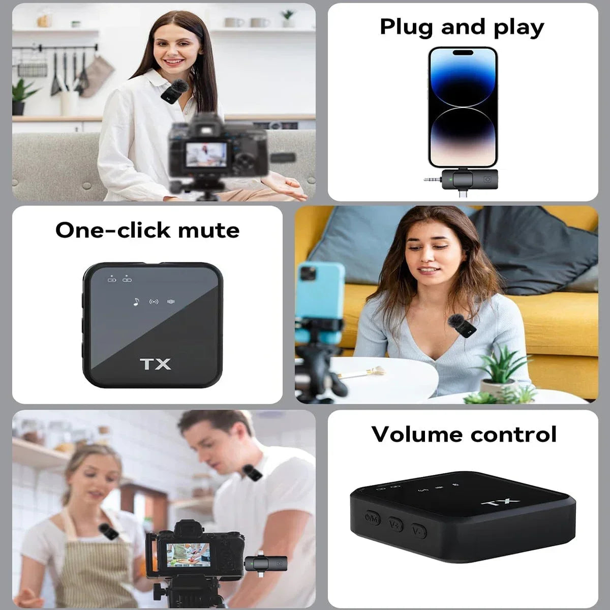 Wireless Lavalier Microphone for Camera,iPhone,Android,Microphone Reverb Sound Video Recording Podcast Noise Reduction Clip mic