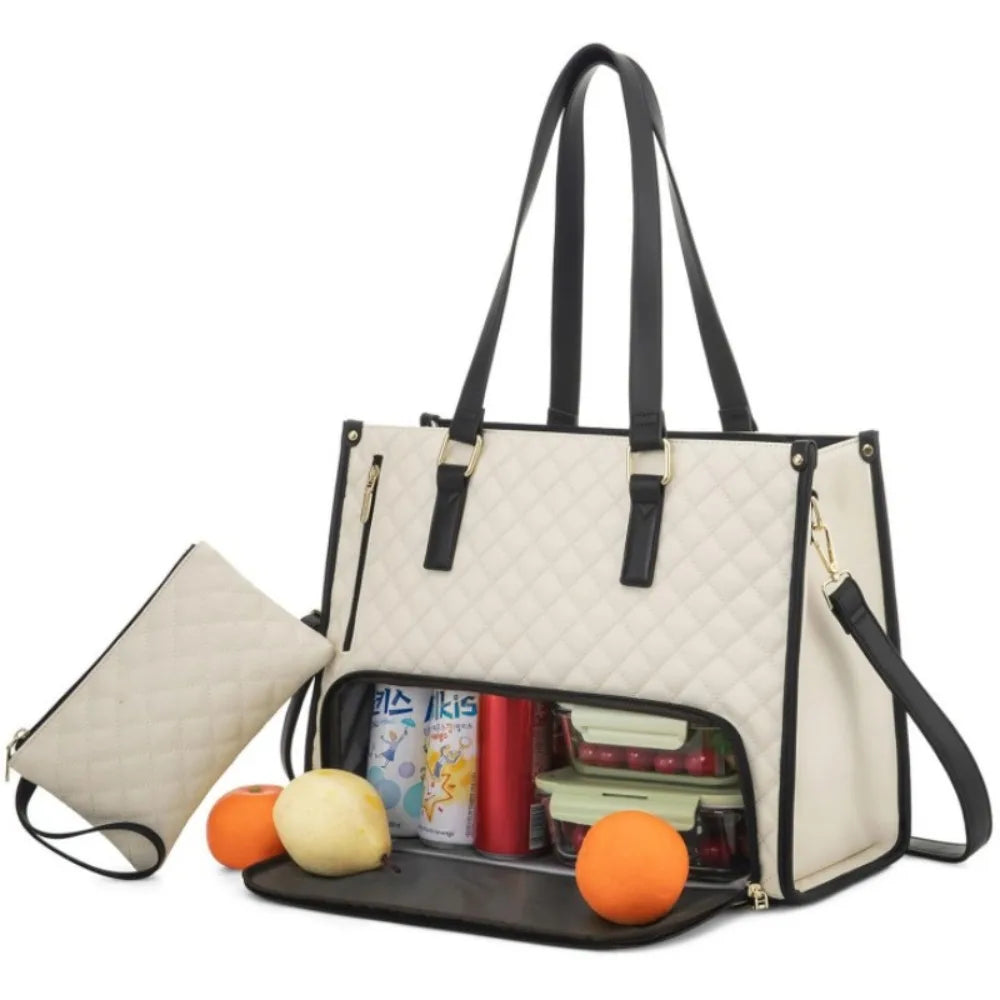 2 in 1 Lunch Tote Bag for Women Insulated Lunch Compartment 15.6 Inch Laptop Bag Large Capacity with Purse Computer Handbag