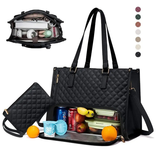 2 in 1 Lunch Tote Bag for Women Insulated Lunch Compartment 15.6 Inch Laptop Bag Large Capacity with Purse Computer Handbag