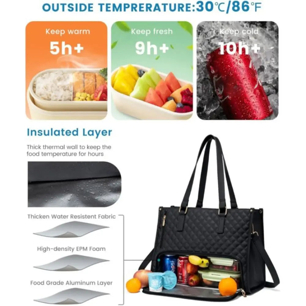 2 in 1 Lunch Tote Bag for Women Insulated Lunch Compartment 15.6 Inch Laptop Bag Large Capacity with Purse Computer Handbag