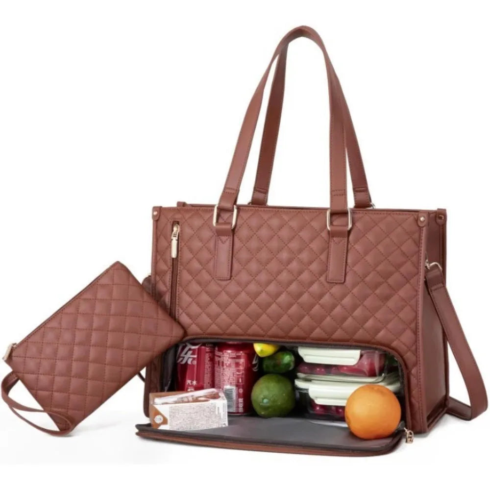 2 in 1 Lunch Tote Bag for Women Insulated Lunch Compartment 15.6 Inch Laptop Bag Large Capacity with Purse Computer Handbag