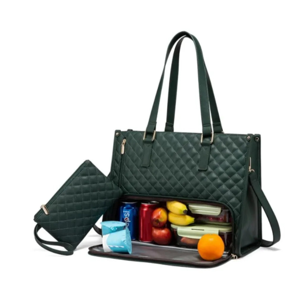 2 in 1 Lunch Tote Bag for Women Insulated Lunch Compartment 15.6 Inch Laptop Bag Large Capacity with Purse Computer Handbag