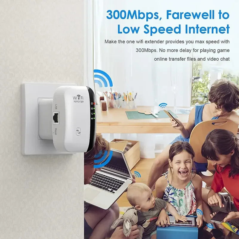 WiFi Extender Signal Booster up to 2640sq.ft , Wireless Internet Repeater, Remote Amplifier with Ethernet Port, 1-Tap Setup,