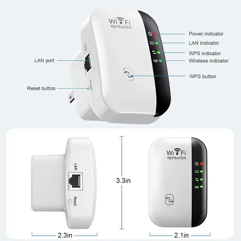 WiFi Extender Signal Booster up to 2640sq.ft , Wireless Internet Repeater, Remote Amplifier with Ethernet Port, 1-Tap Setup,