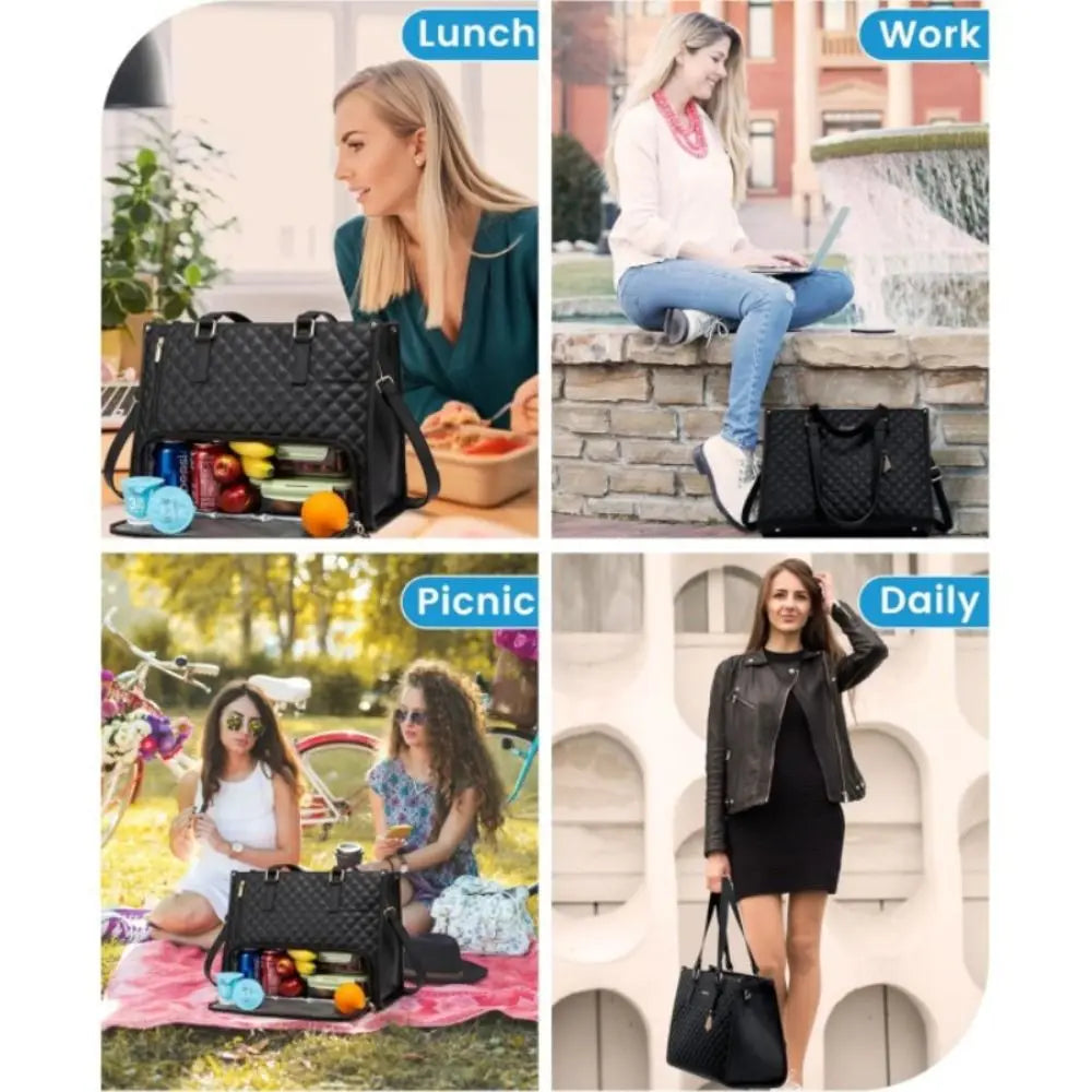 2 in 1 Lunch Tote Bag for Women Insulated Lunch Compartment 15.6 Inch Laptop Bag Large Capacity with Purse Computer Handbag