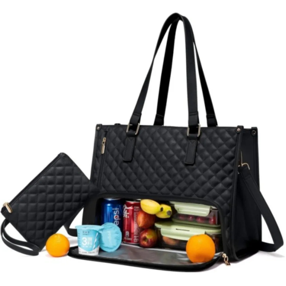 2 in 1 Lunch Tote Bag for Women Insulated Lunch Compartment 15.6 Inch Laptop Bag Large Capacity with Purse Computer Handbag