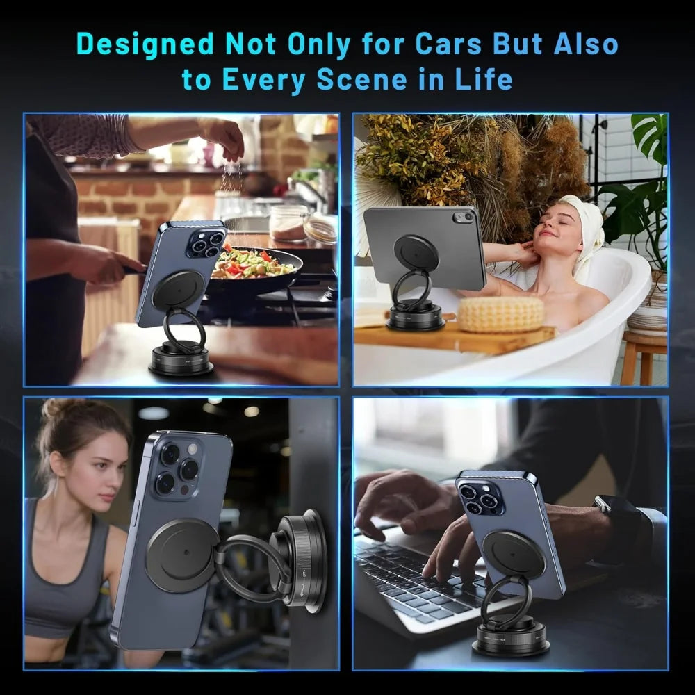 Vacuum Magnetic Phone Holder Adjustable Suction Phone Mount 2025 Upgraded Phone Stand for All Smartphones & Vehicles/Gym/Mirror