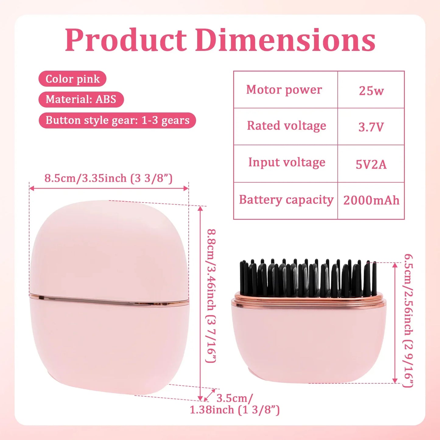 Mini Hair Straightening Comb Wireless USB Charging Portable Straightener Brush Heating Plates Comb Anti-Scald Shell