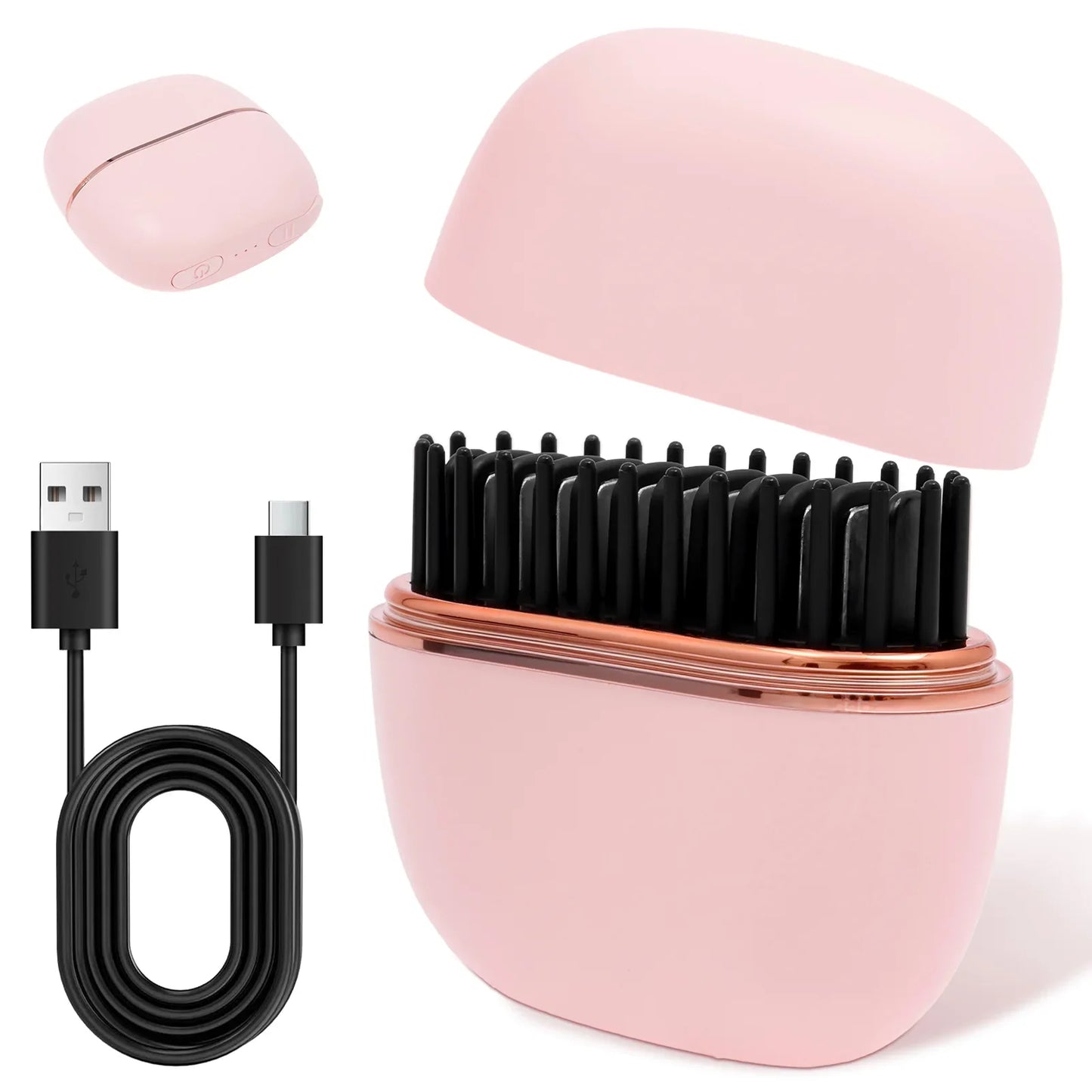 Mini Hair Straightening Comb Wireless USB Charging Portable Straightener Brush Heating Plates Comb Anti-Scald Shell
