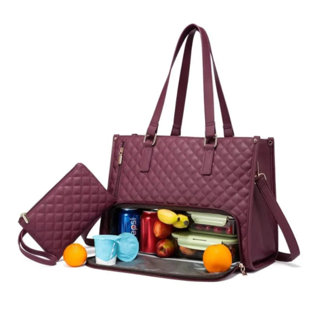 2 in 1 Lunch Tote Bag for Women Insulated Lunch Compartment 15.6 Inch Laptop Bag Large Capacity with Purse Computer Handbag