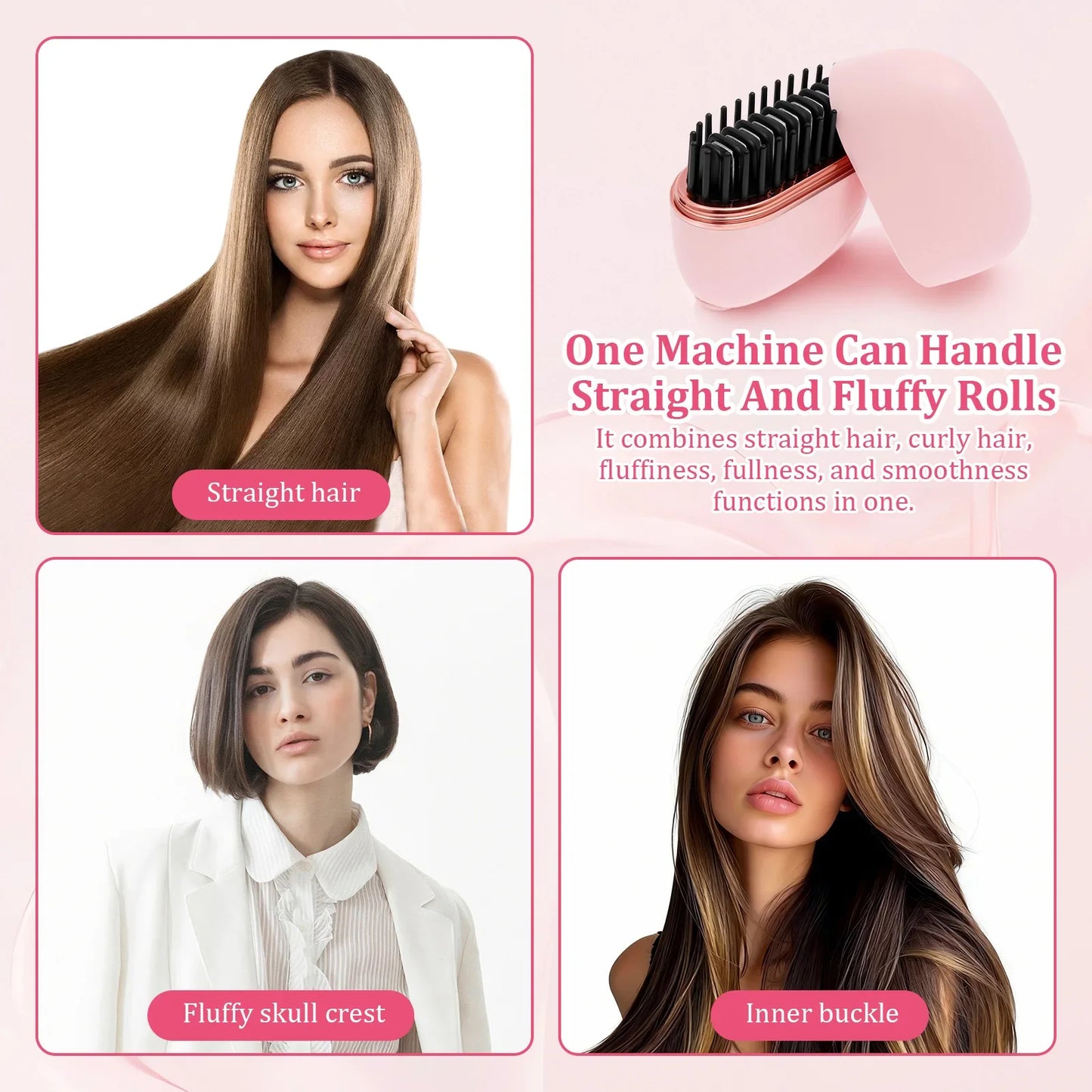 Mini Hair Straightening Comb Wireless USB Charging Portable Straightener Brush Heating Plates Comb Anti-Scald Shell