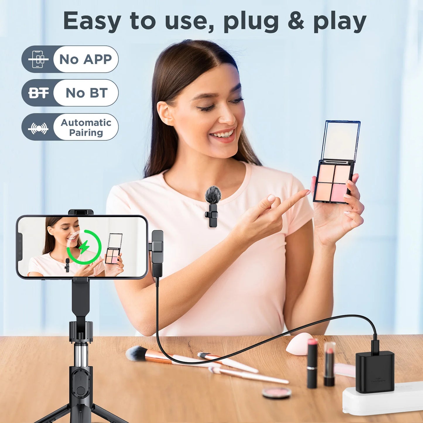 K10 Wireless Lavalier Microphone Portable Audio Video Recording Mini Microphone for iPhone Android PC Camera Live Gaming Phone